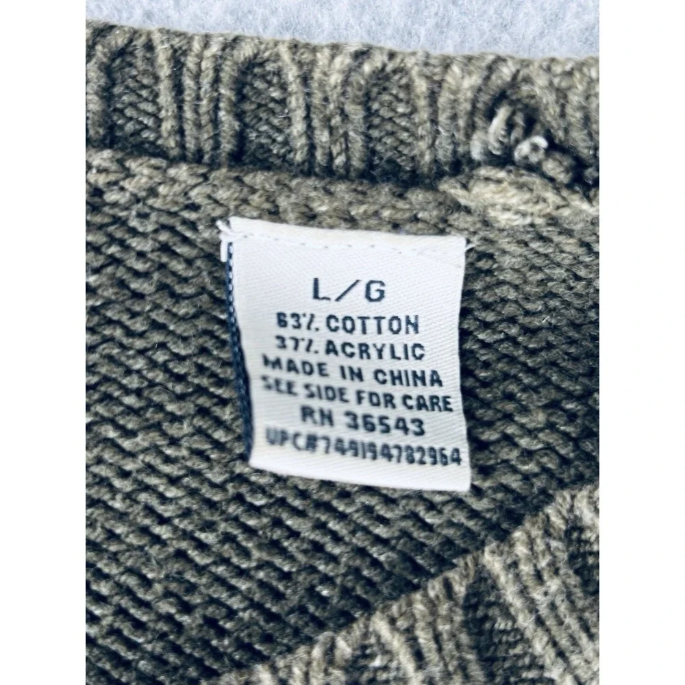 IZOD Men's Sweater Large Dark Green Pullover Knit Crewneck Casual Ribbed - Picture 4 of 10